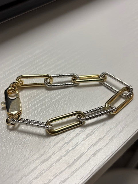 Two Tone Paperclip Link Bracelet