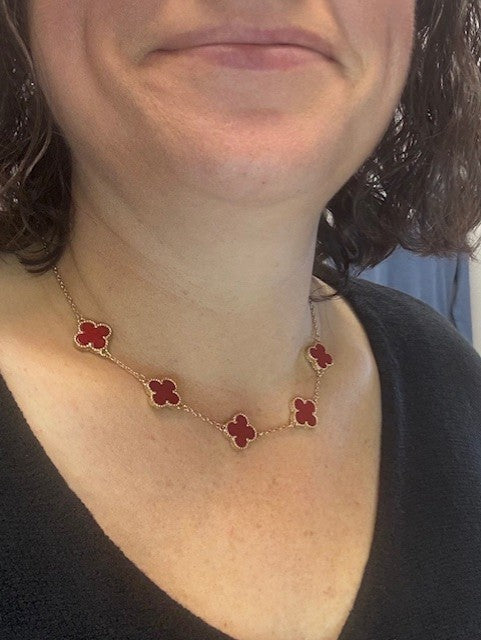 Gold Chain Necklace with Shell Inlay Charms: Red