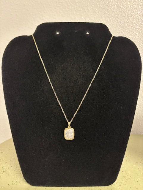 Gold Square CZ Pendant Necklace