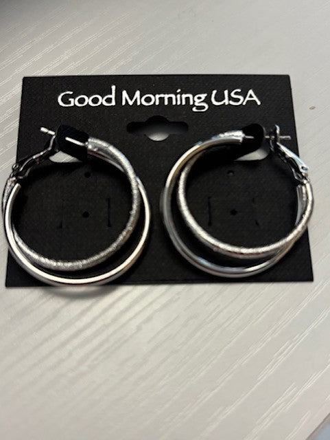 Silver Double Hoop 2-Finish Earring