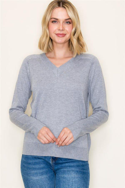 V-Neck Sweater - Heather Grey