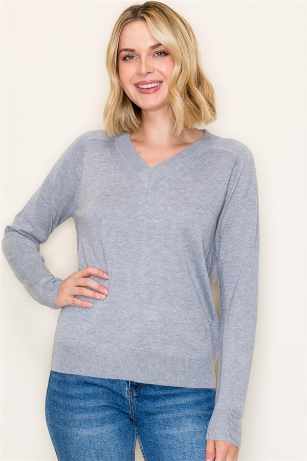 V-Neck Sweater - Heather Grey