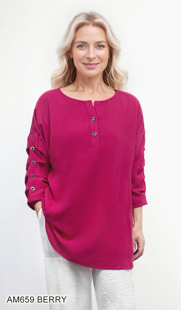 3/4 Sleeve Wrinkle Textured Blouse