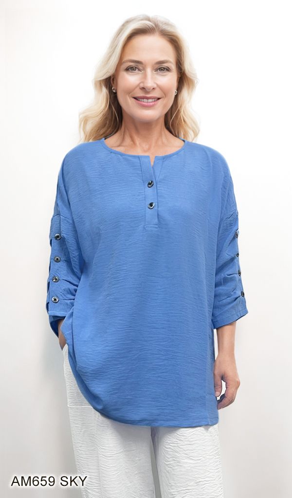 3/4 Sleeve Wrinkle Textured Blouse