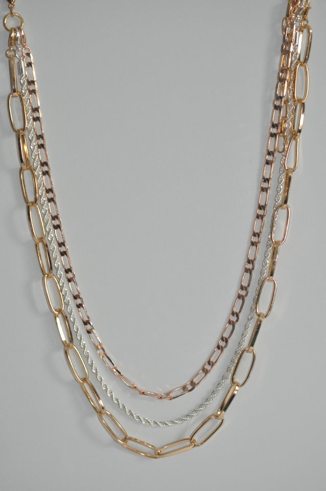 Three Row - Three Tone Removable Chains Necklace