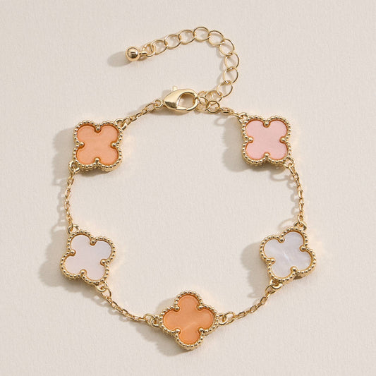 Colorful Shell Charm Bracelet with Gold Detailing: Beige