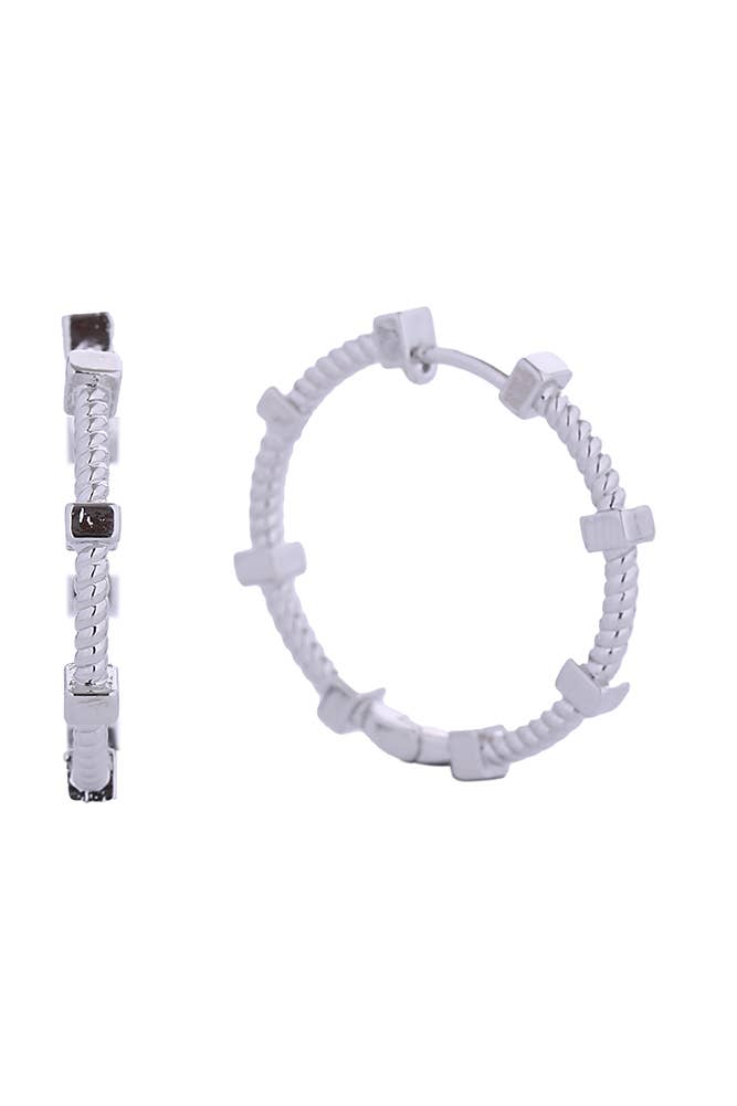 14K Spin Wheel Huggie Earrings: White Gold