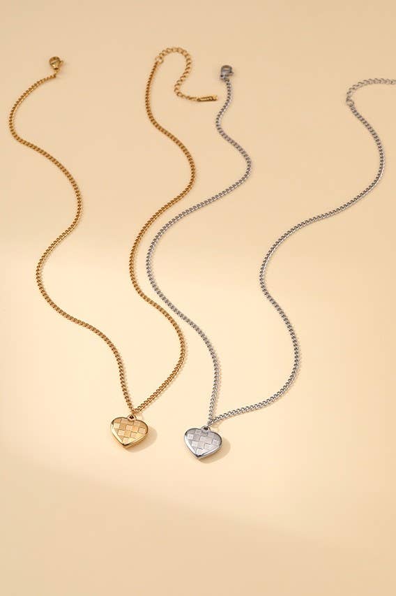 18K Stainless Steel Tarnish Free Checker Necklace: Silver