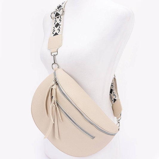 Faux Leather Crossbody Bag Belt: Ivory