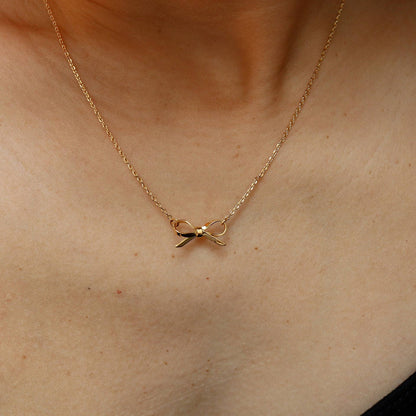 18K STAINLESS STEEL TARNISH FREE BOW NECKLACE: GOLD