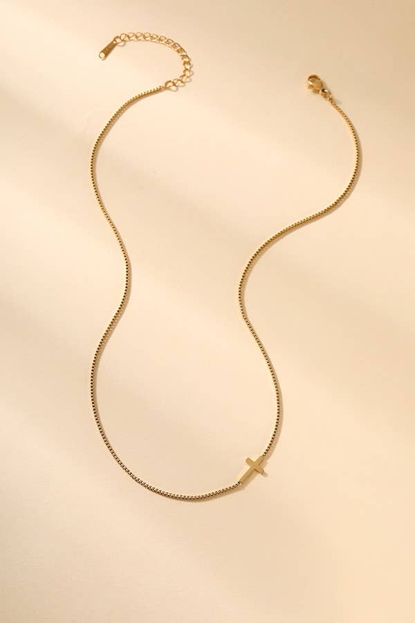 18K STAINLESS STEEL TARNISH FREE CROSS NECKLACE: GOLD