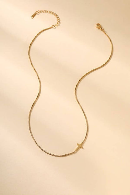 18K STAINLESS STEEL TARNISH FREE CROSS NECKLACE: GOLD