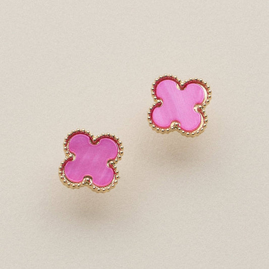 Enamel Quatrefoil Stud Earrings: Fushia