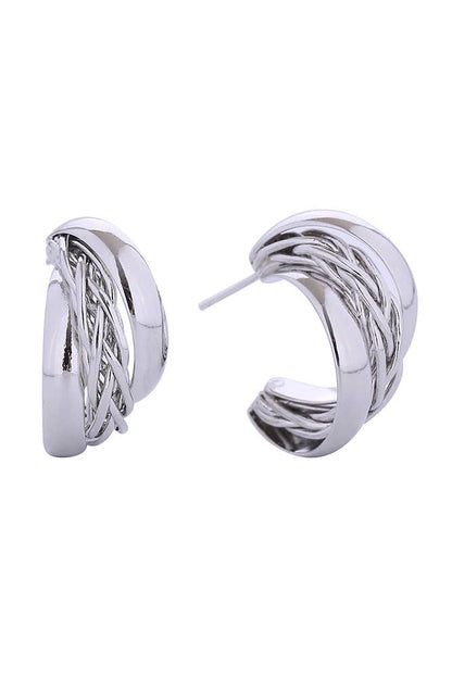 14K Crossover Hoop Post Earrings: White Gold