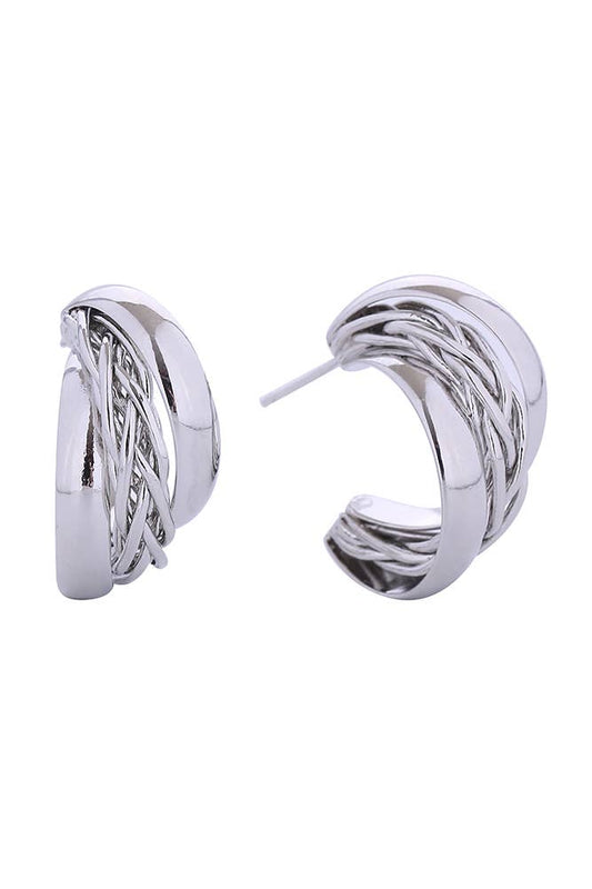 14K Crossover Hoop Post Earrings: White Gold
