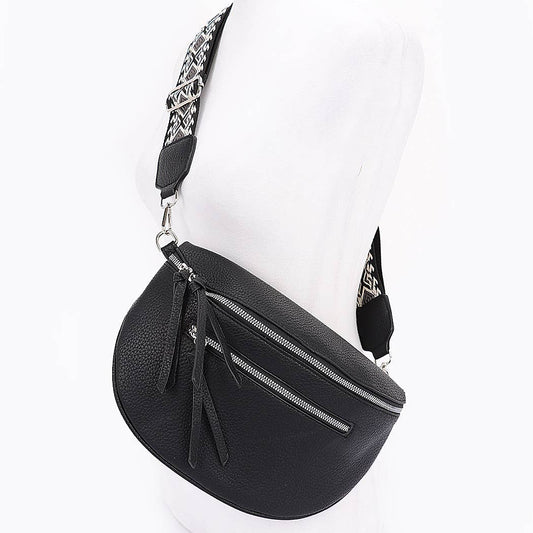 Faux Leather Crossbody Bag Belt: Black
