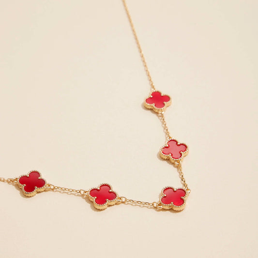 Gold Chain Necklace with Shell Inlay Charms: Red