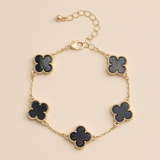 Colorful Shell Charm Bracelet with Gold Detailing: Black