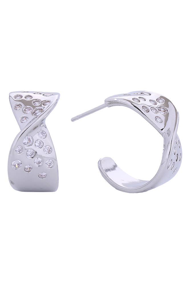 14K Starry Night Hoop Earrings: White Gold
