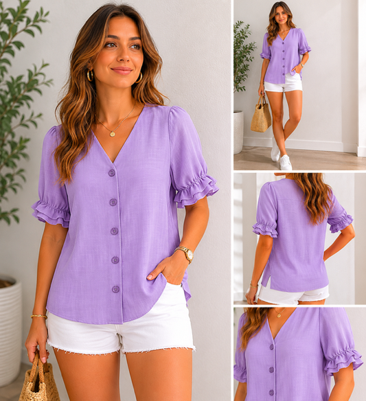 Lilac Short Sleeve Button Shirt