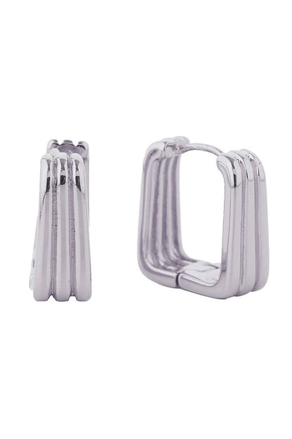 14K Striped Square Huggie Earrings: White Gold
