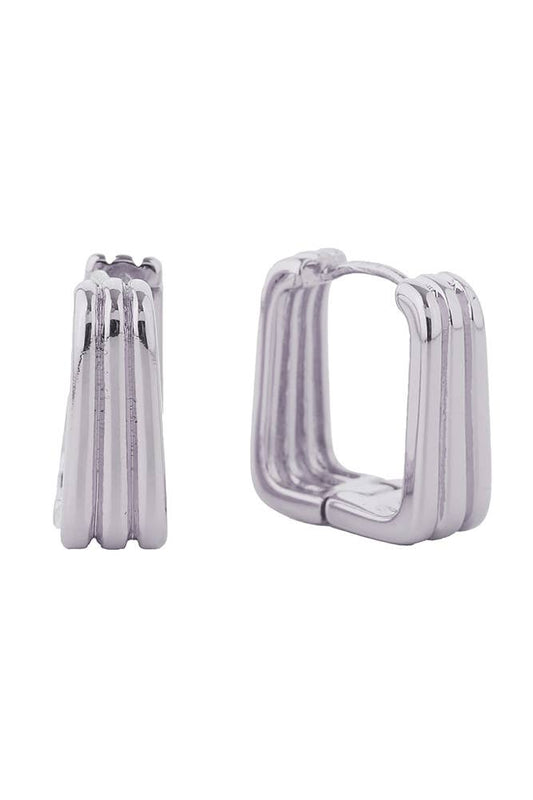 14K Striped Square Huggie Earrings: White Gold