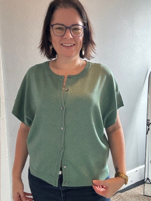 Green Cardigan Short Sleeve Sweater