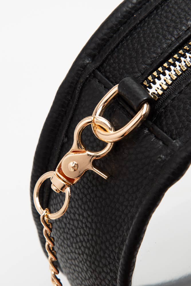 Solid Color Trim Clear Round Crossbody Bag: Black