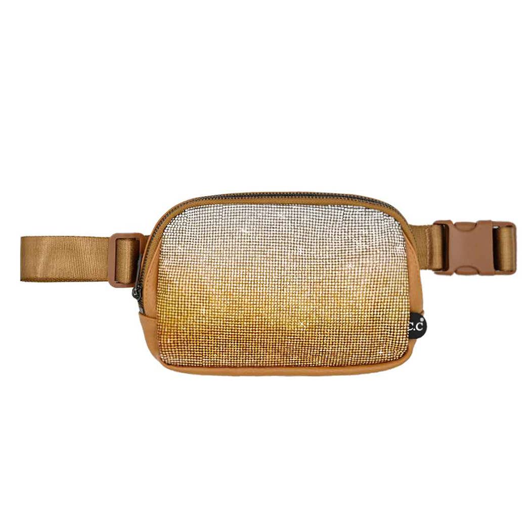 Ombre Rhinestone Fanny Pack Belt Bag: BLUE