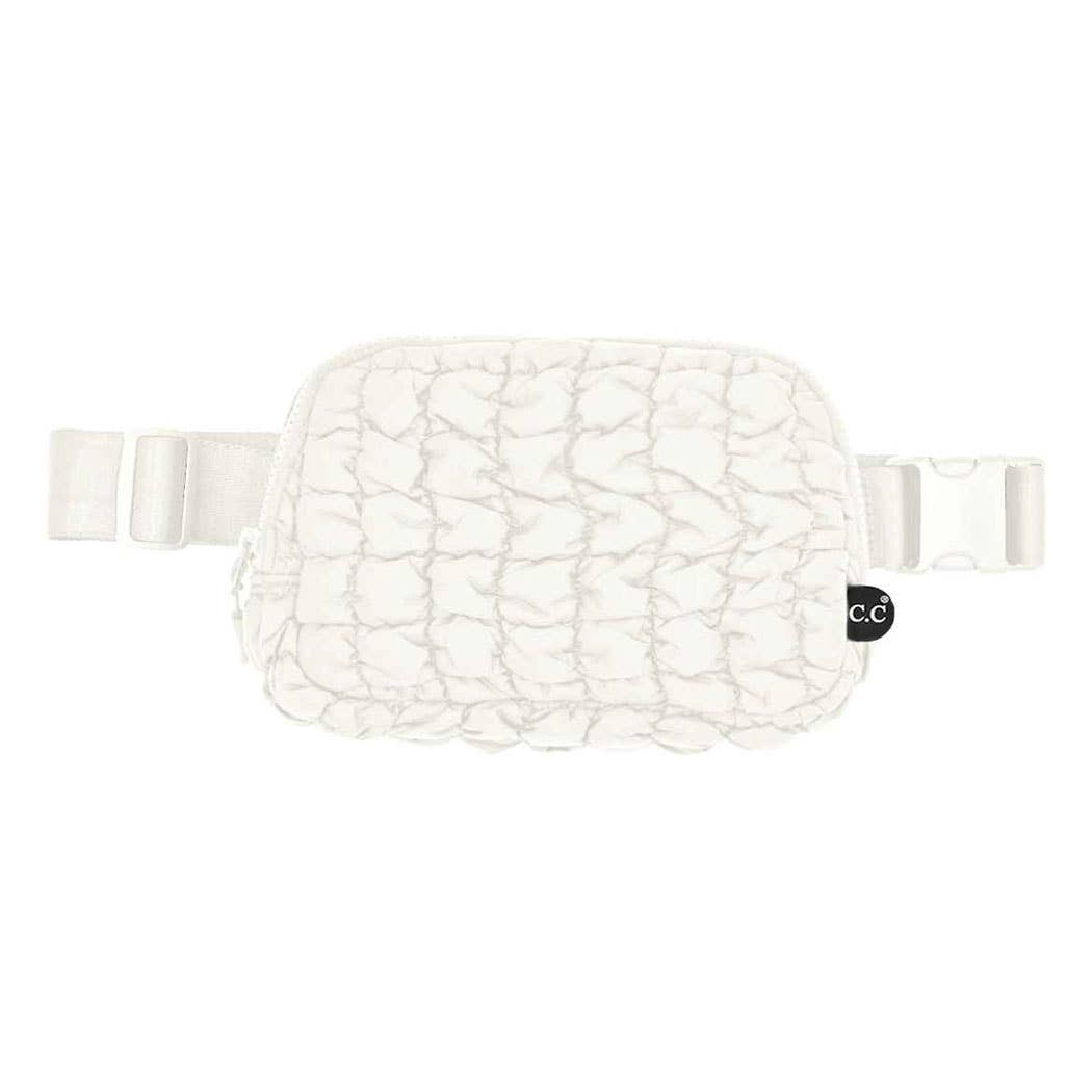 Quilted Puffer Fanny Pack Belt Bag: IVORY