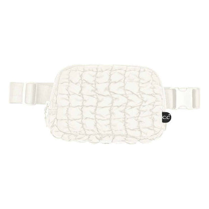 Quilted Puffer Fanny Pack Belt Bag: IVORY