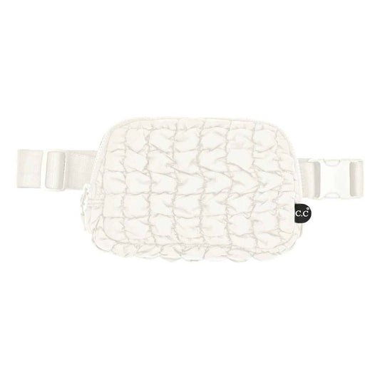 Quilted Puffer Fanny Pack Belt Bag: IVORY