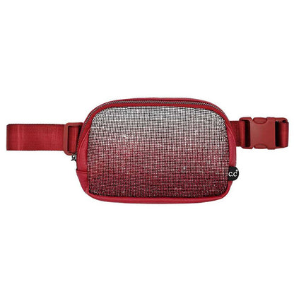 Ombre Rhinestone Fanny Pack Belt Bag: BLUE