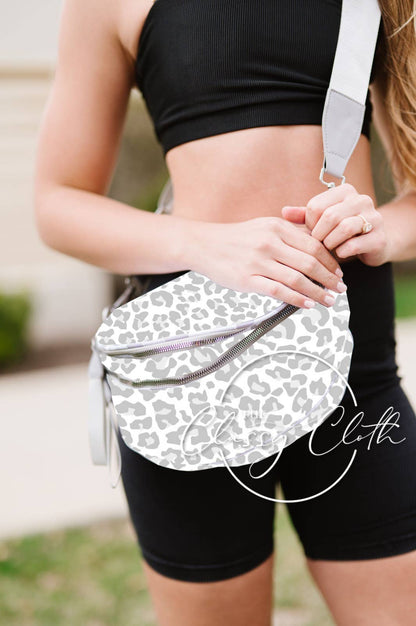 Fanny Pack Shoulder Sling Bag - Grey Leopard