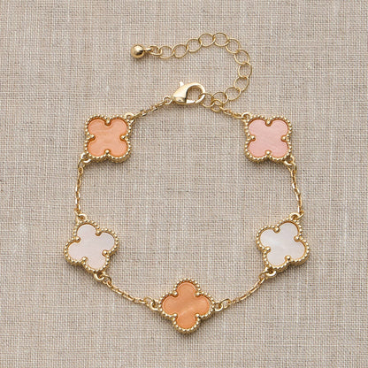 Colorful Shell Charm Bracelet with Gold Detailing: Beige