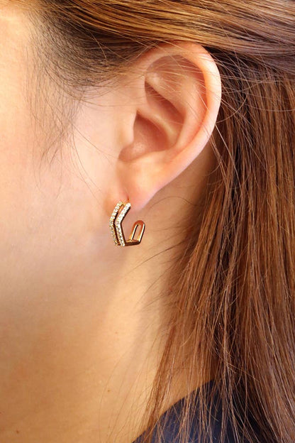 14K Open Hexagon Post Earrings: Gold