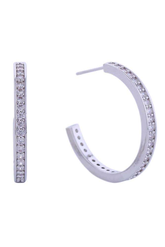 14K Daily CZ Pave Hoop Post Earring: White Gold / 2.6 cm