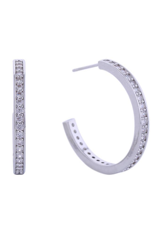 14K Daily CZ Pave Hoop Post Earring: White Gold / 2.6 cm