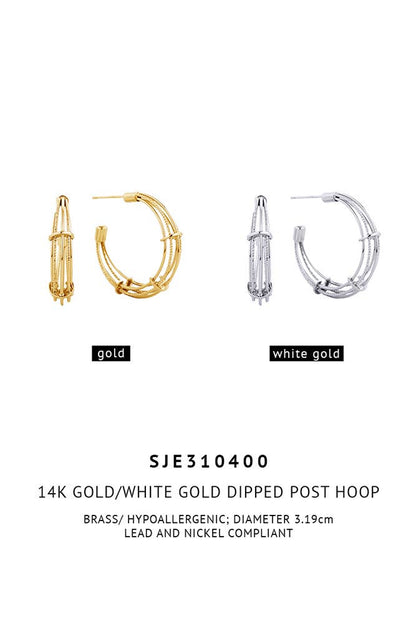 14K Dipped Post Hoop: White Gold