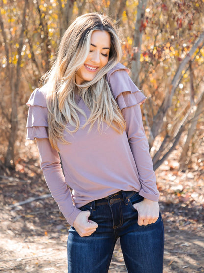 Ruffle Shoulder Long Sleeve