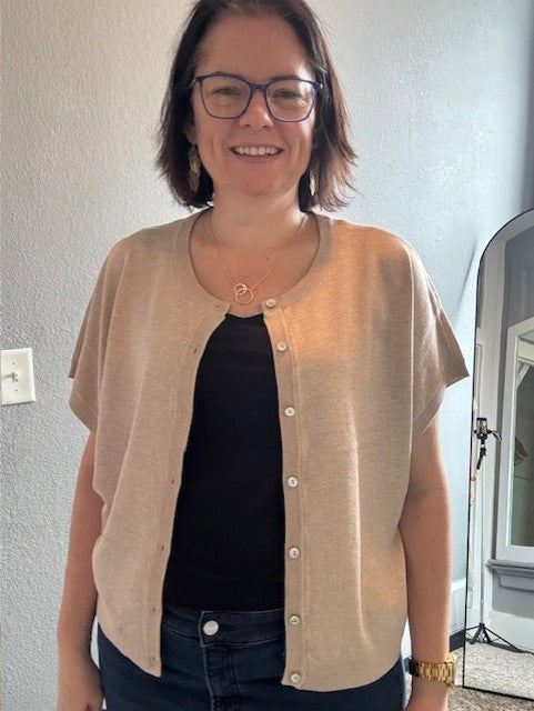 Beige Cardigan Short Sleeve Sweater
