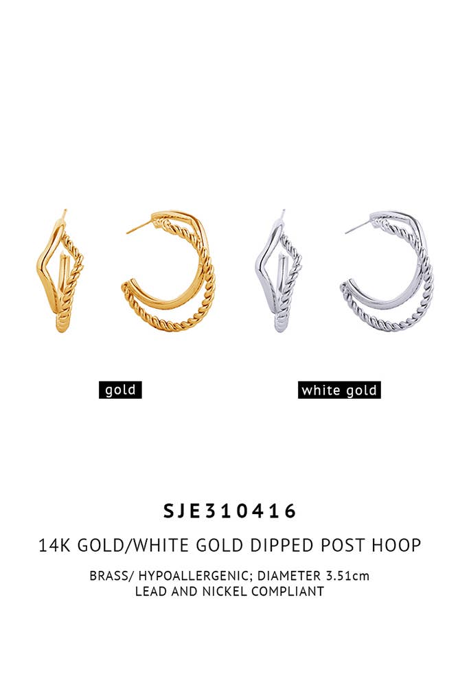 14K Gold/White Gold Dipped Post Hoop: White Gold