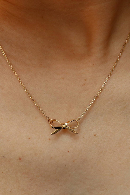 18K STAINLESS STEEL TARNISH FREE BOW NECKLACE: GOLD
